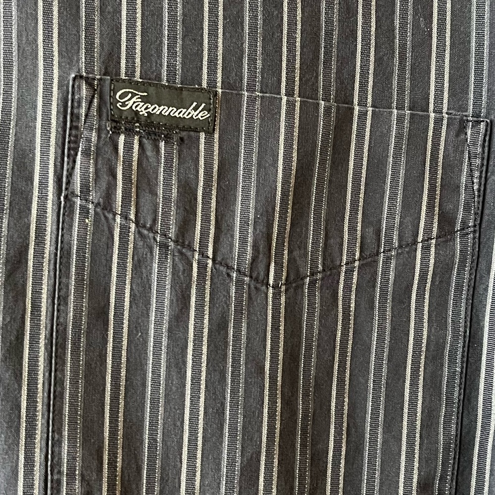 Faconnable Men’s Pinstriped Button Up Shirt Large Navy - Picture 3 of 9